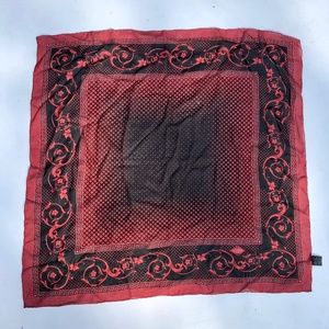Vintage Versace Silk Red & Black Baroque Square Scarf